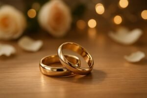 alianças de casamento sob a mesa